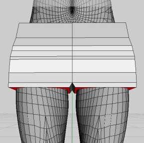 Extrude the face a little bit on the normal, scale it on the X axis, and move it on the X axis to shape the crotch of the pants.