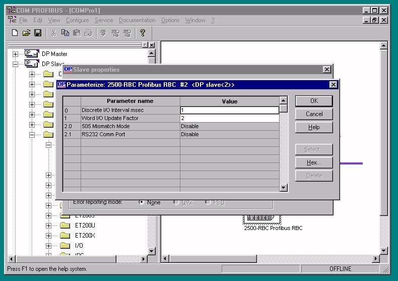 For more information, see Setting Software Parameters in Com Profibus in Chapter 2. Press OK when finished.