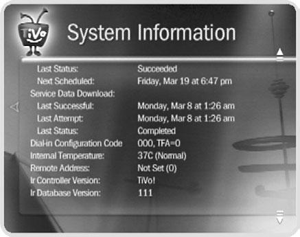 System Information System Information The System Information screen provides general information about your DVR, including its service number, manufacturer, model number, software version used,