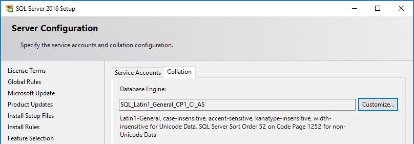 Wisdom SQL Server 2016 Express Fiserv Verify the Collation Database Engine setting in screenshot below
