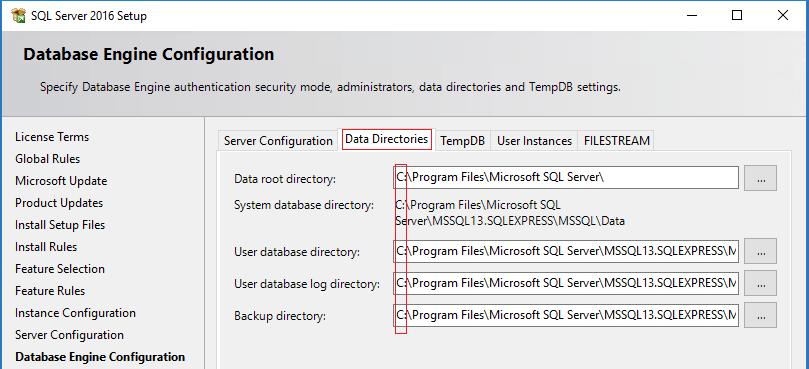 Wisdom SQL Server 2016 Express Fiserv Change Data Directories if Desired Still in Database Engine Configuration