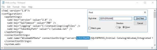 Wisdom Wisdom Web Service Setup Fiserv Do a Find on SERVERNAME and change it to the actual server name.