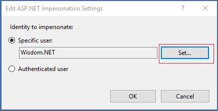 In the second window, enter Wisdom.NET user name password twice.