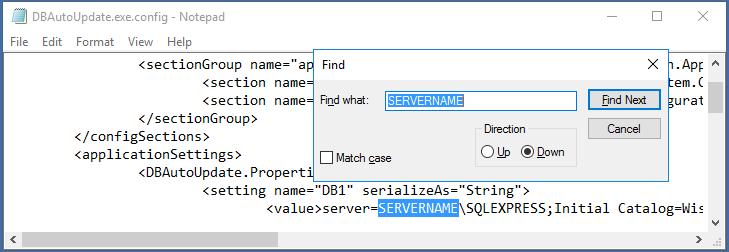 Wisdom Wisdom Database Update Setup Fiserv Edit Server Name SQL Express Do a find on the SERVERNAME.