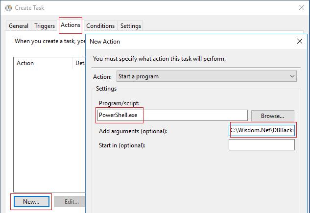 Wisdom Create Wisdom Backup Task Fiserv Go to Actions tab and click the New button.