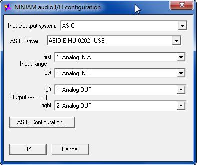 Audio configuration Select ASIO in input/output