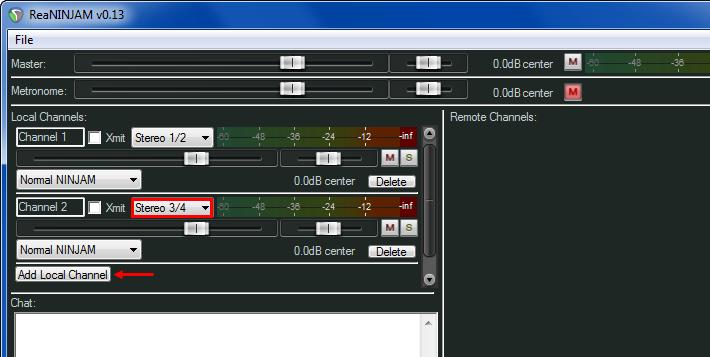 In ReaNINJAM window click Add Local Channel In the new channel select Stereo 3/4 as shown in photo. Two separate channels in Ninjam are useful when you want to play different sounds in each channel.