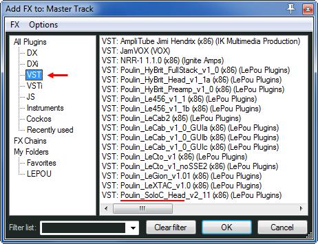 In the left pane select VST or VSTi and in the right pane, select your VST plugin.