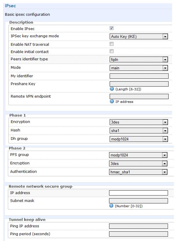 4.7.3.2 Automatic IPSec Key exchange Figure 23 Authentication header settings Enable IPSec. Check box to enable IPSec IPSec key exchange mode. Select the Manual or Automatic Key exchange.