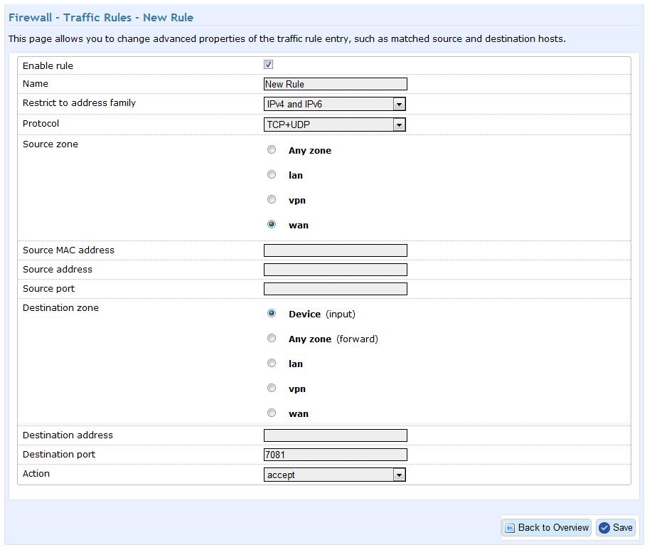 4.9.2 Traffic rules additional settings Here you can edit the settings of newly created or existing rule. Figure 29 Additional settings Enable rule. Check the box to enable the rule. Name.