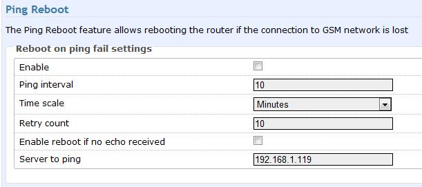 4.10.2 Ping Reboot The Ping Reboot feature allows rebooting the router if the connection to GSM network is lost.
