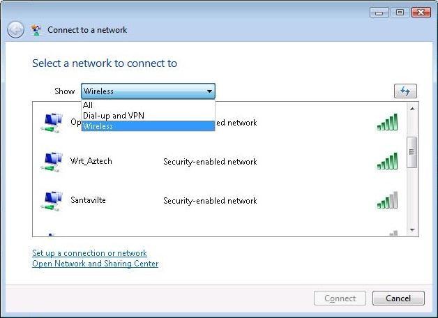 5. Select Wireless from Show drop down list to see only wireless networks.
