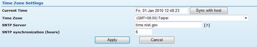 Sync with host Updates the unit's time from the web management PC's system time. Time Zone Select the time zone that is applicable to your region.