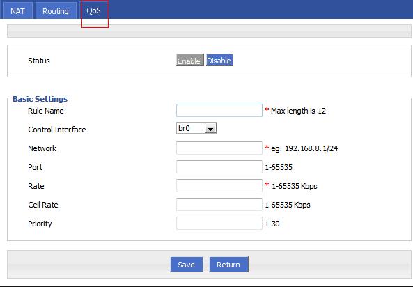 Step 1 Log-on WEB GUI of H8951 3G/4G router. Step 2 Click Forward > QoS to open QoS tab, as Figure 5-52.