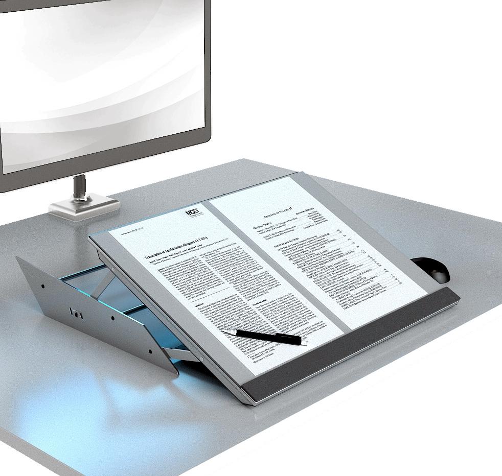 document holder & writing slope An ergonomic aid for both reading and writing documents whilst working on a computer User adjustable angle settings to match screen height