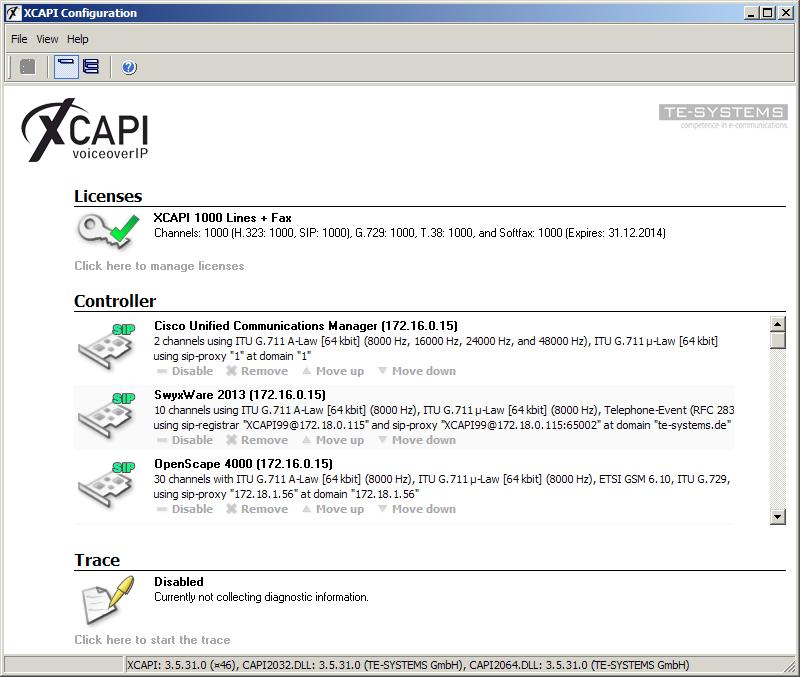 The XCAPI configuration tool contains a large number of predefined settings for most of the telecommunication systems on the market. This saves installation and configuration time.