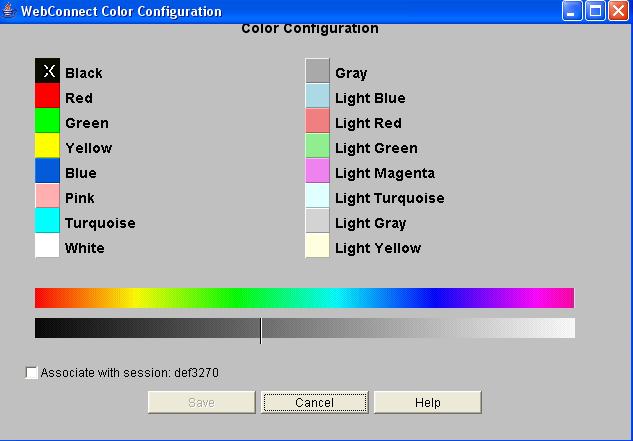 WebConnect Features of WebConnect 15 Colors To change the colors of your screen, simply click on the color that you want to change then click on the color bar (the first bar) at the bottom