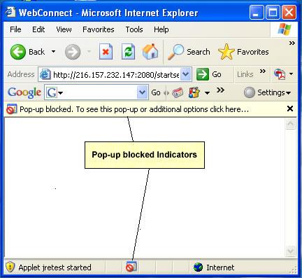 IE Pop Ups Blocked Indicator If pop ups are blocked, click the yellow bar, and select