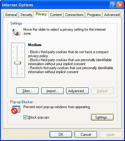 WebConnect Troubleshooting 23 If you or your System Administrator has set custom settings in the pop-up blocker configuration, you may not see the yellow bar or any other