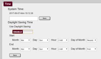 UI-IP8-DP 4.10 Time Settings Tab Click on the Time Settings tab to set the system time and to enable or disable the Daylight Saving Time (DST) functionality.