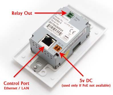 UI-IP8-DP Rear Panel Connections DC 5V: Connect to the supplied 5V DC power supply if no PoE power is available from the network switch / router.