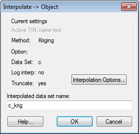 Figure 23 Interpolate Object dialog 11. Click the Interpolation Options button to bring up the 2D Interpolation Options dialog.