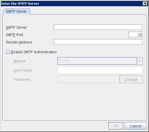 Cluster properties Add Use this button to add a SMTP server. Click Add to open the Enter the SMTP Server dialog box. SMTP Server (within 255 bytes) Configure the IP address of the SMTP server.