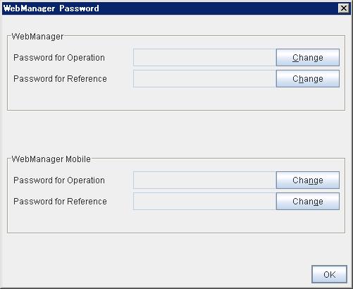 Cluster properties Control connection by using password Click the Settings button to open the WebManager Password dialog box.