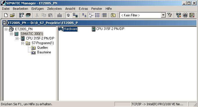 6. Open the hardware configuration in your project ET200S_PN from Module E 04 'PROFINET with IO