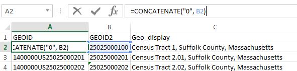 Some states have FIPS codes that start with a zero, and because Excel removes that leading zero, the table won't join properly unless we put it back on.