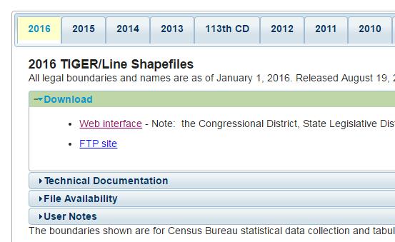 6. Under Select Year, choose 2016 and under Select a Layer Type, notice how many different types of GIS data you can download from here! Remember this site!! Choose Census Tracts then Submit. 7.