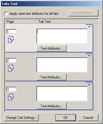 COMMAND WORKSTATION, WINDOWS EDITION 28 7 To specify attributes for the tab text, click Text Attributes. You can also set text attributes after you close the Insert Tab dialog box.