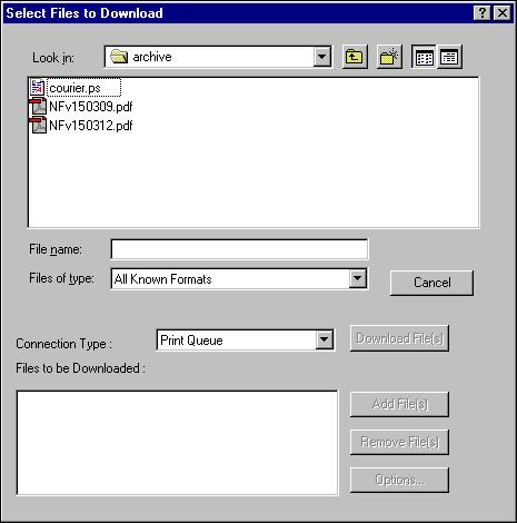 FIERY DOWNLOADER 51 Downloading files and printer fonts You can download a variety of file types, as well as fonts, to the Fiery EXP6000/EXP5000.