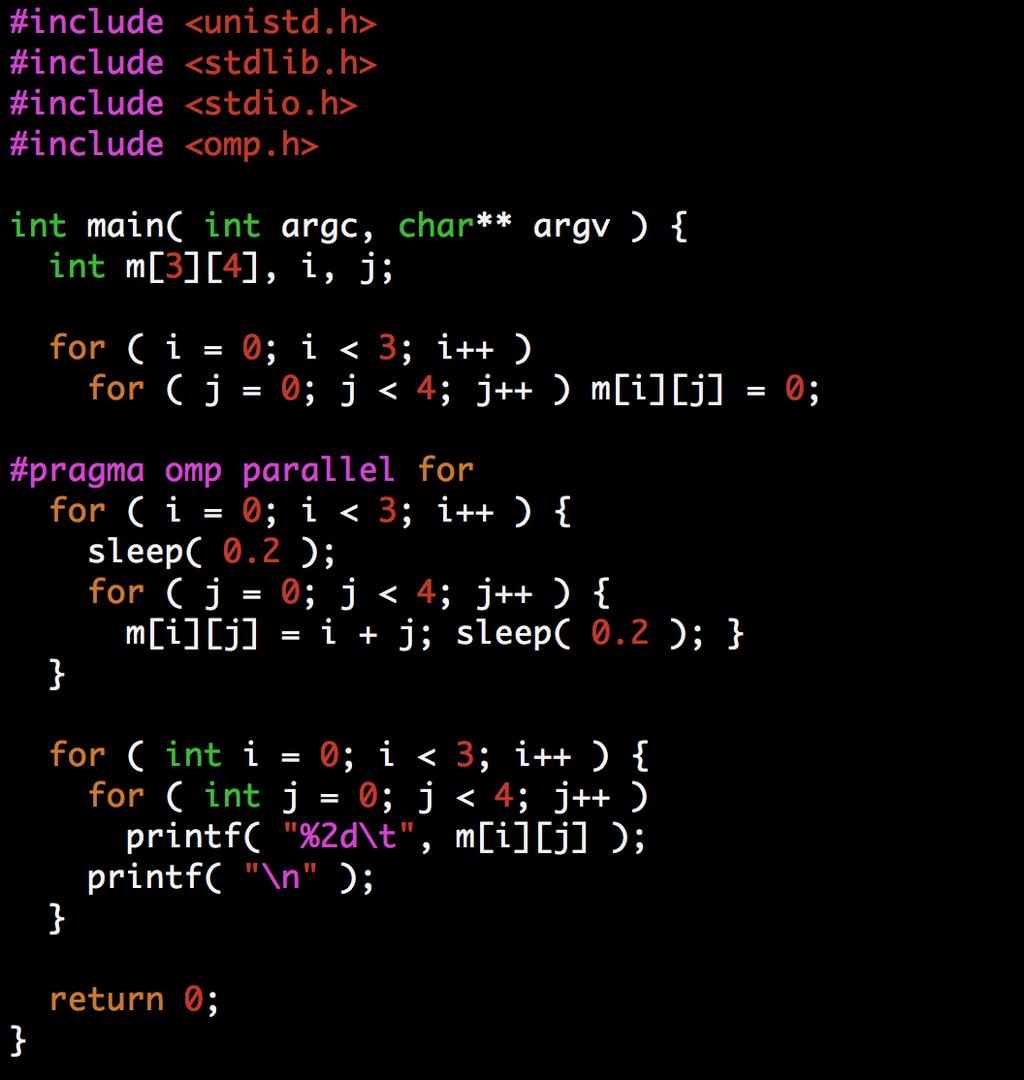 Example 6: Nested For Loops For C/C++, j is shared by default! For Fortran, however, both i and j are private by default.