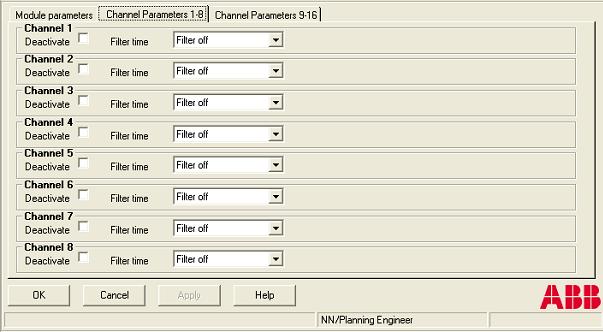 Section 3 Run-time Operation DI840 Channel parameters tab It shows the user parameters of the module. Figure 58.