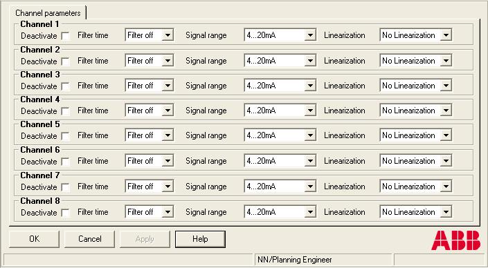 Section 3 Run-time Operation AI895 Channel parameters tab Channel parameters tab shows the user parameters of the module. It shows Filter time, Signal range and Linearization. Figure 40.