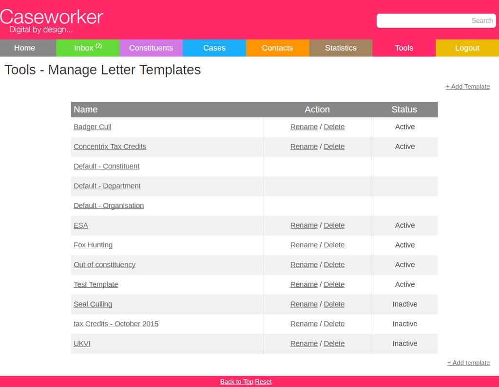 If you click on an existing template, or create a new template you will be taken through to a template editing page.