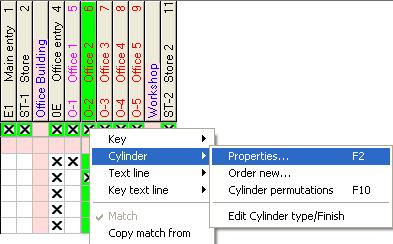 2 Modify cylinders A cylinder may be modified when displaying all cylinders as a listing (use cylinder tab), but also using the systems matrix.