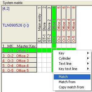 X.3 Create KeyPlan Matrix X.3.1 Match Set position to the intersection between cylinder and key where there is a match, then rightclick match or press <spacebar> or