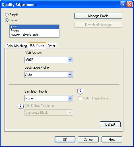 Function detail description 11 11.8 ICC profile settings The printer driver has a function to specify ICC profiles registered on the machine when performing a print job.