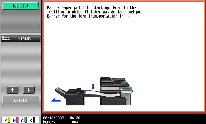 4 When finisher 9355 is installed, slide the finisher away from this machine, and then load the banner paper that can be
