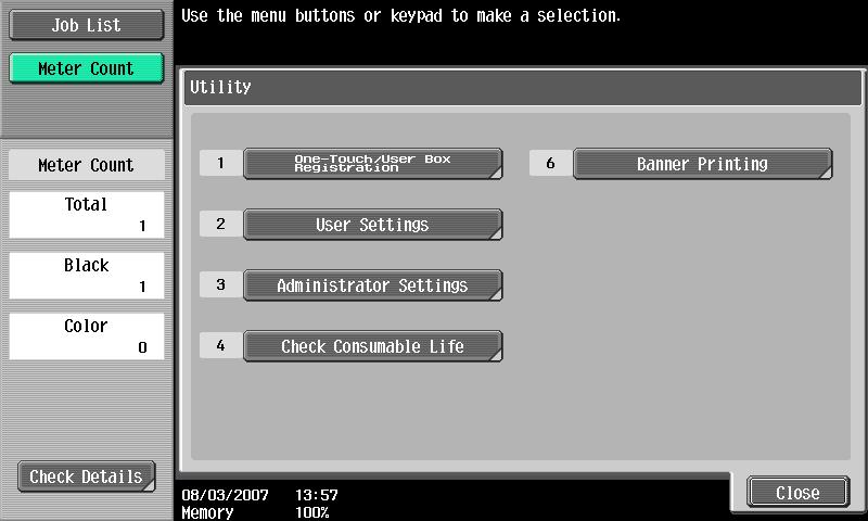 Settings on the control panel 12 12.3 Basic operations for Administrator Settings 12.3.1 Displaying the Administrator Settings screen 1 Press the [Utility/Counter] key.