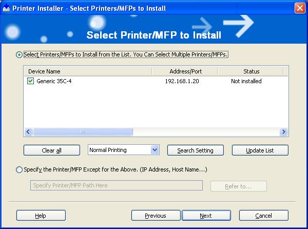 Easy installation using the installer (Windows) 3 4 If the setup selection window appears, select "Install printers/mfps", and then click the [Next] button.