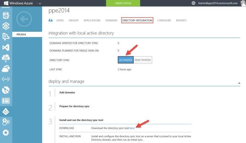 Preparing for DirSync From the Windows Azure Management Portal Activation of the