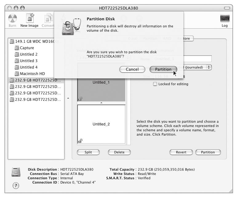 Mac OS X Drive Formatting Individual Drives (continued) 7. When the Partition Disk window appears, click the Partition button (Figure 7).