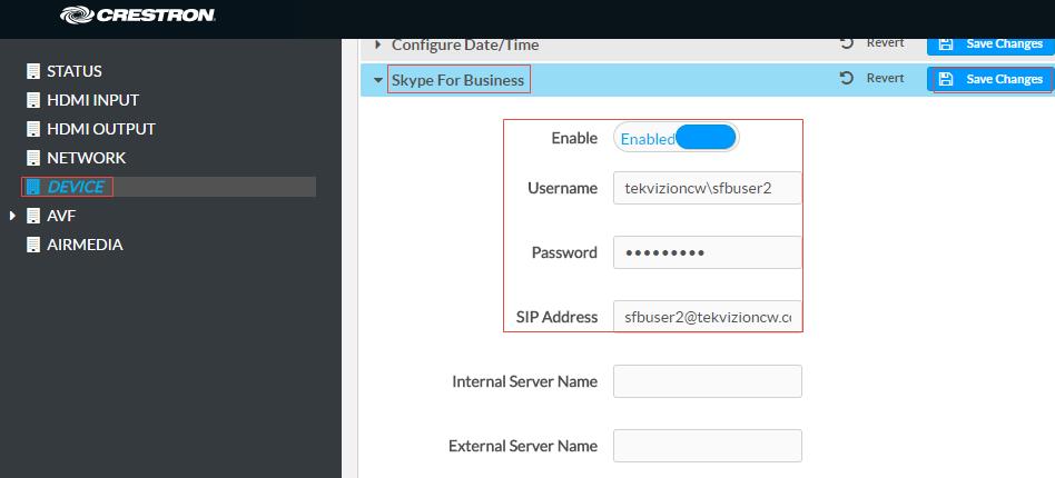Configure Skype For Business Parameters On the web GUI, navigate to Device Skype for Business 1. Disable SIP under Device -> Skype For Business 2. Enable the switch button for Enable 3.