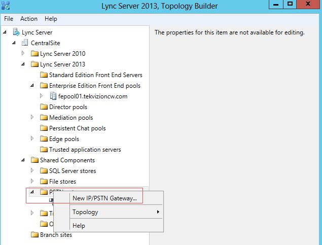 PSTN Gateway configuration Configure a PSTN Gateway on Lync 2013 for routing calls to the PSTN.