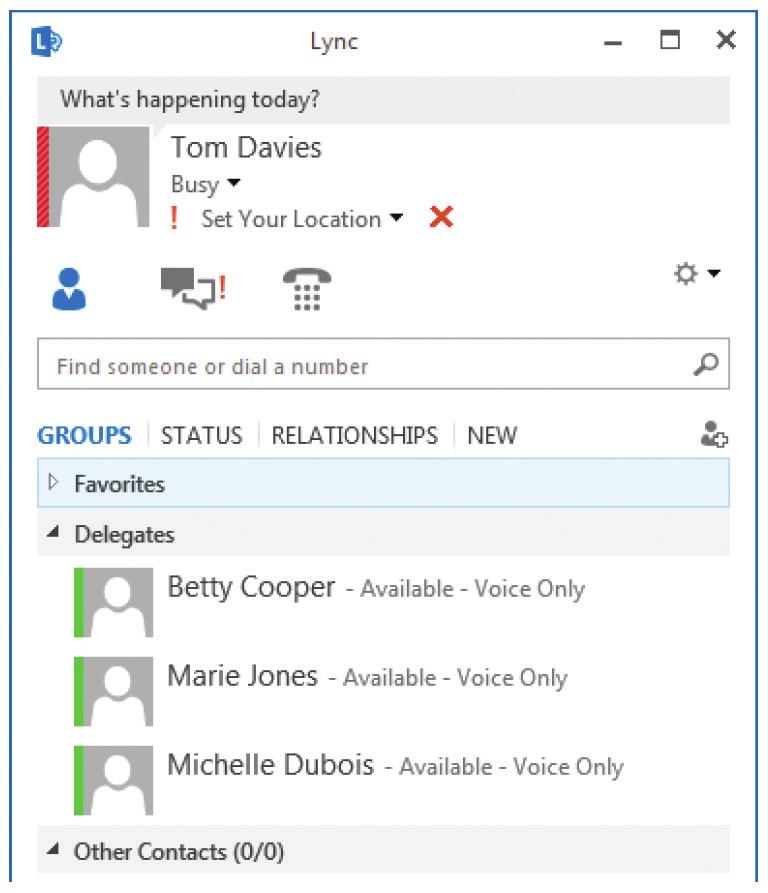 Delegate notification in Lync client and on VVX phones Delegates group in Lync