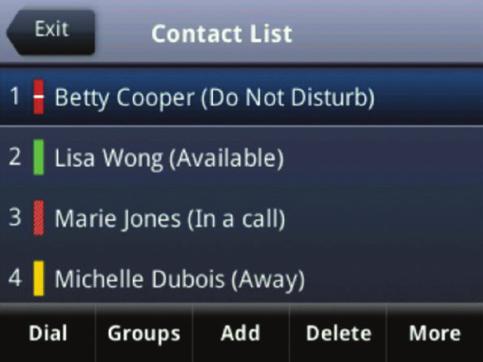 See the table below for the maximum number of contacts you can add to your phone. Note that when you delete a Lync contact on your phone, the contact is deleted from your Lync client as well.