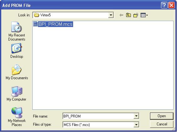 Step 4: Add a BPI POM File for Indirect Programming Browse and select the POM file for programming into the BPI POM (Figure 15). Choose the BPI_POM.mcs file, and click Open.